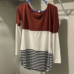 Maroon, White and Black Stripe Top